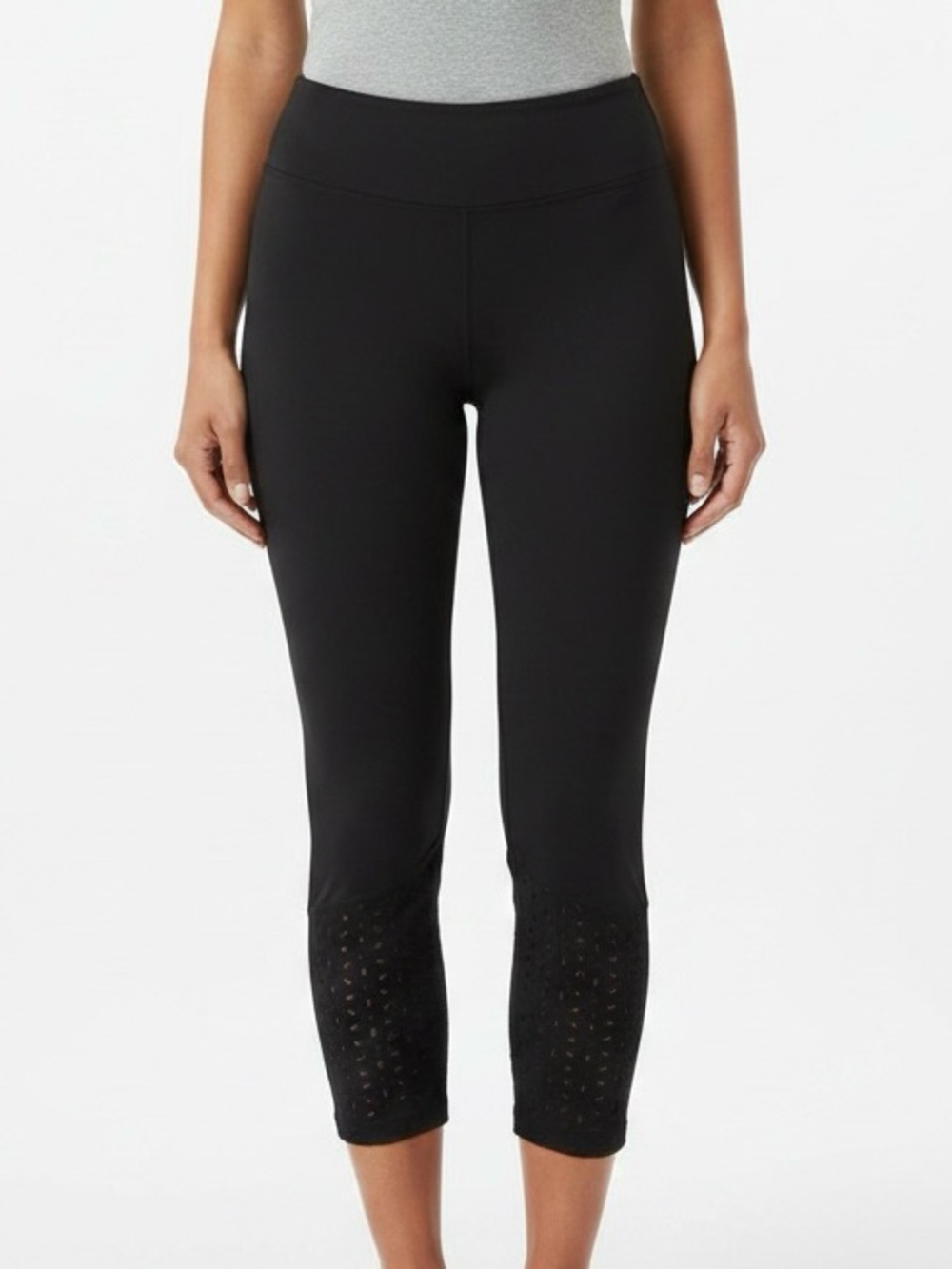 GAIAM Black High-Waist Laser-Cut Capri Leggings